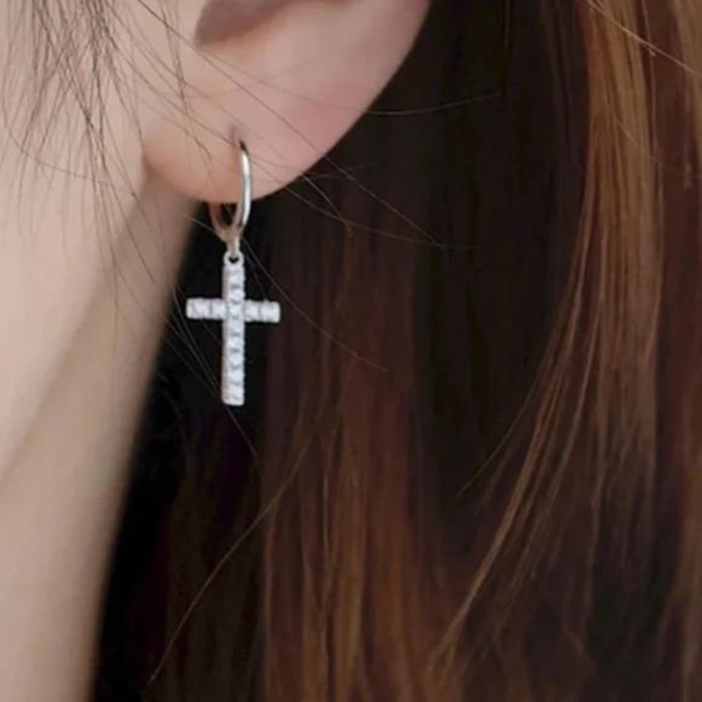 STERLING SILVER CROSS EARRINGS - Picture 3 of 4